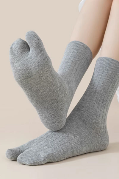 Women's Crew Socks - Premium Long Staple Cotton 3 Pairs Pack | Two-Toe Split Toe Color Block