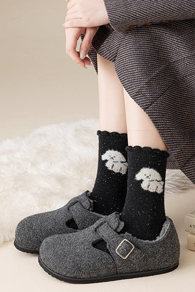 Women's Crew Socks Wool Winter 4 Pairs Thermal Cartoon Patterned Knit