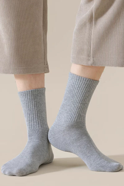 Men's Crew Socks - Premium Long Staple Cotton 5 Pairs Pack | Solid Color