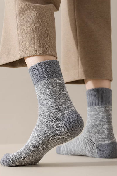 Men's Crew Socks Long Staple Cotton Thick Terry 3 Pairs Retro Marled