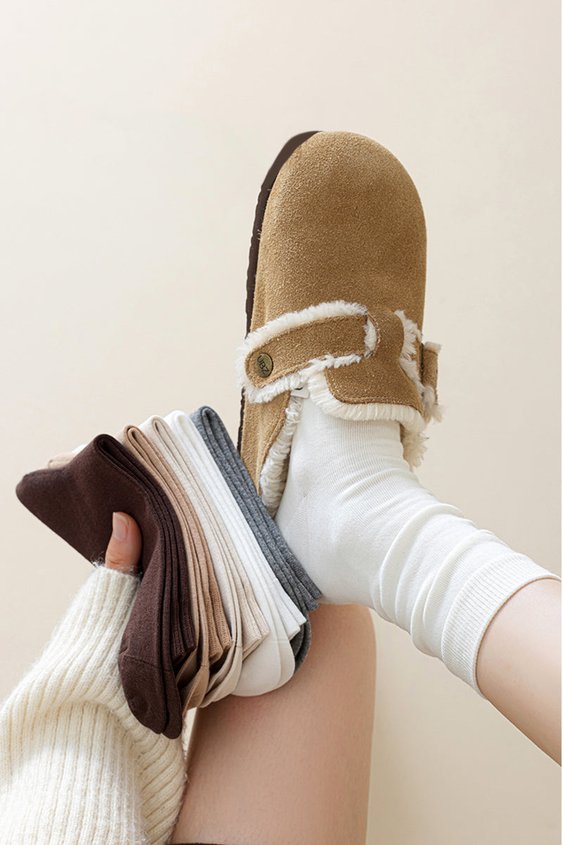 Women's 100% Cotton Crew Socks - Soft Breathable Solid Color 5 Pack