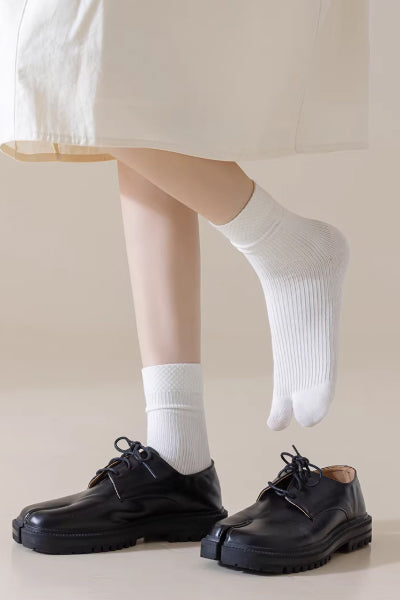 Women's Crew Socks Long Staple Cotton Split Toe Tabi 4 Pairs Solid Color