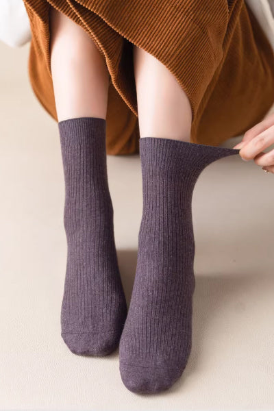 Women's Crew Socks Long Staple Cotton 5 Pairs Solid Color