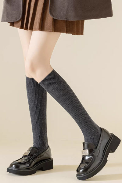 Women's Calf Socks - Premium Long Staple Cotton 2 Pairs Pack | Solid Color