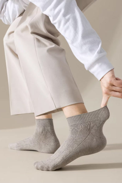 Men's Ankle Socks Long Staple Cotton 5 Pairs Solid Color Textured