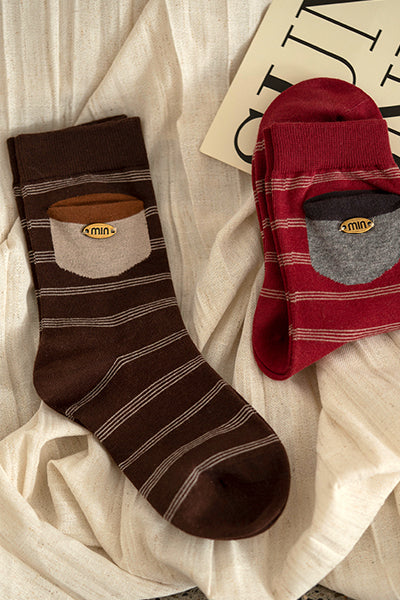 Women's Striped Cotton Crew Socks with Wallet Detail - 4 Pack