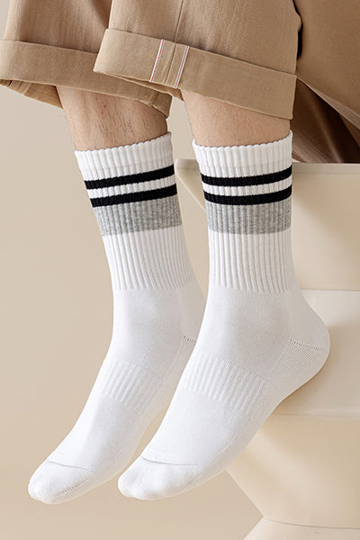 Men's Crew Socks Winter Thickened 4 Pairs Long Staple Cotton Striped Terry Lining