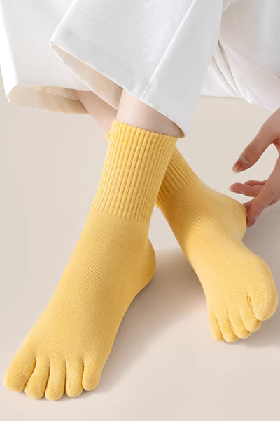 Women's Crew Socks Long Staple Cotton 4 Pairs Five-Toe Socks Solid Color