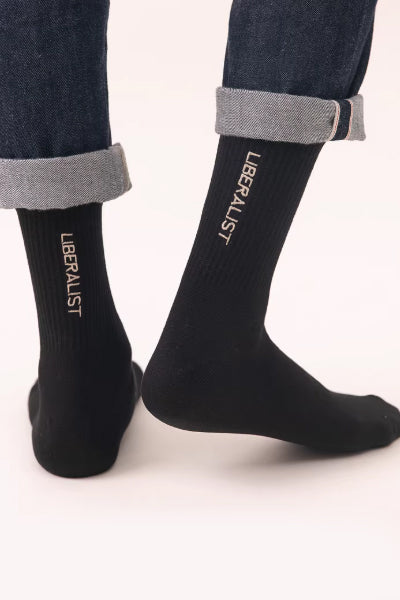 Men's Crew Socks Long Staple Cotton 5 Pairs Embroidered