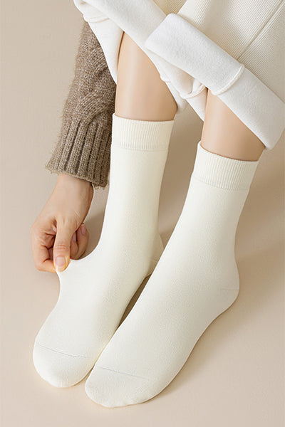 Women's Crew Socks Long Staple Cotton Winter Extra Thick Terry Lined 3 Pairs Thermal Solid Color