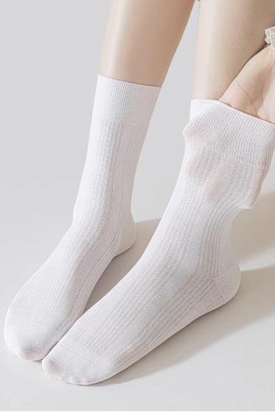Women's Crew Socks - Premium Long Staple Cotton 5 Pairs Pack | Textured Solid Color