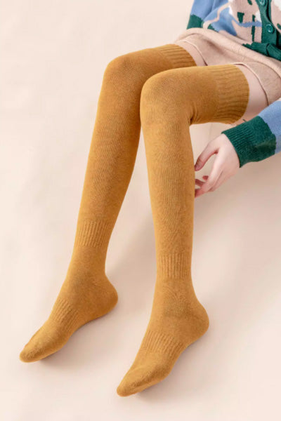 Women's Over-the-Knee Socks Long Staple Cotton Terry Thickened 2 Pairs Solid Color