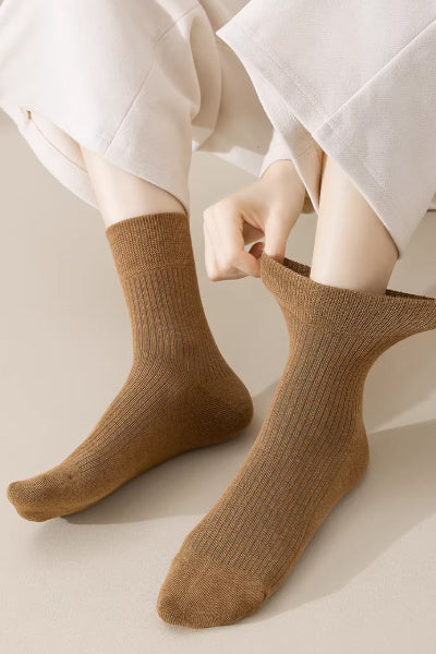 Women's Crew Socks Long Staple Cotton 5 Pairs Solid Color