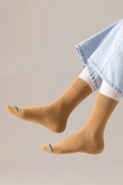 Women's Crew Socks Long Staple Cotton 5 Pairs Color Blocking