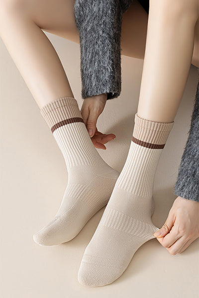 Women's Crew Socks Long Staple Cotton Winter Extra Thick Terry Lined 4 Pairs Thermal Striped
