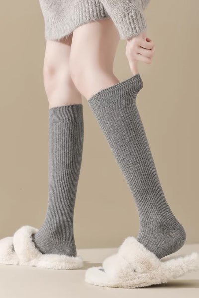 Women's Calf Socks Long Staple Cotton 3 Pairs Solid Color