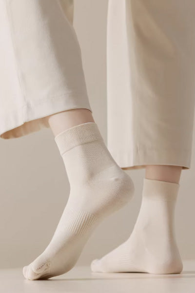 Women's Crew Socks Long Staple Cotton 4 Pairs Solid Color Five Finger Toe Socks