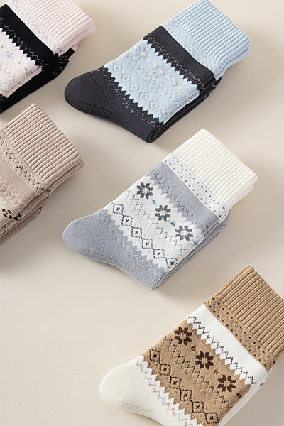 Women's Crew Socks Long Staple Cotton Winter Extra Thick Terry Lined 3 Pairs Thermal Patterned Knit