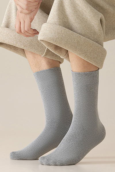 Men's Crew Socks Long Staple Cotton Winter Extra Thick Terry Lined 3 Pairs Thermal Solid Color