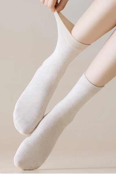 Women's Crew Socks Long Staple Cotton 5 Pairs Solid Color