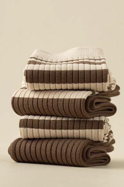 Women's Crew Socks - Premium Long Staple Cotton 5 Pairs Pack | Striped Design