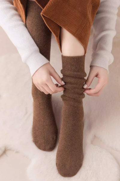 Women's Calf Socks Wool 3 Pairs Thick Terry Lined