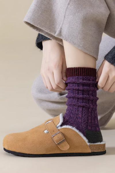 Women's Crew Socks Long Staple Cotton 3 Pairs Chunky Yarn Patterned Texture