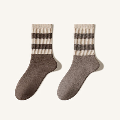 Men's Extra Thick Wool Crew Socks - Terry Lined Striped Thermal Winter Socks 2 Pack