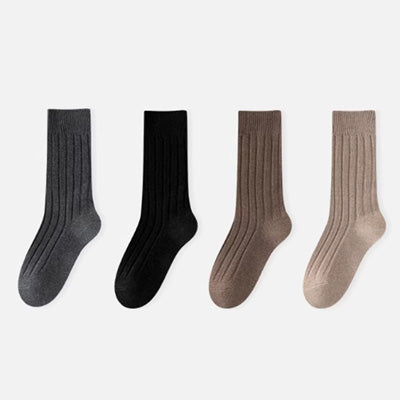 Women's Crew Socks Long Staple Cotton 4 Pairs Solid Color