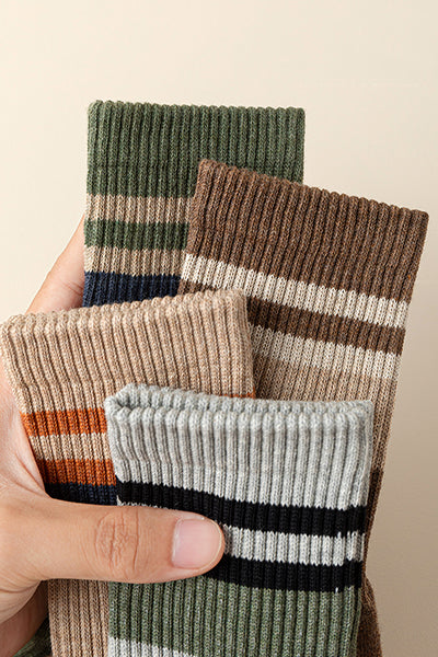 Men's Thick Cotton Crew Socks - Striped Terry Lined Winter Socks 4 Pack
