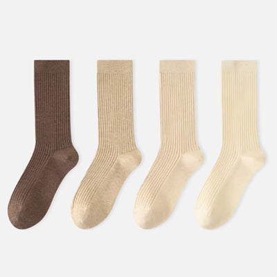 Women's Crew Socks Long Staple Cotton 4 Pairs Solid Color