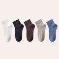 Men's Ankle Socks Long Staple Cotton 5 Pairs Solid Color Textured