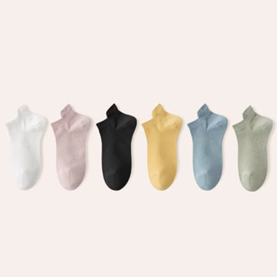 Women's Ankle Socks Long Staple Cotton 6 Pairs Solid Color Heel Tab