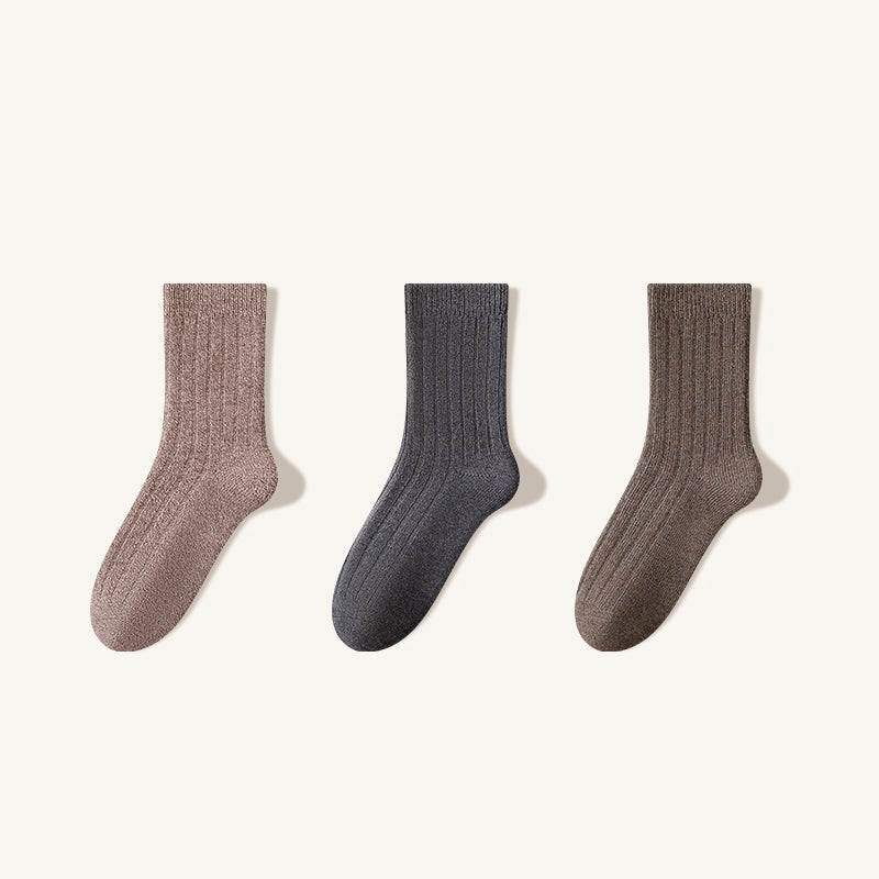 Men's Warm Wool Crew Socks - Lightweight Thermal Striped Winter Socks 3 Pack
