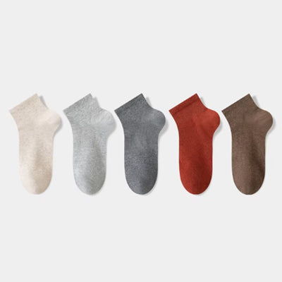 Men's Ankle Socks Long Staple Cotton 5 Pairs Solid Color