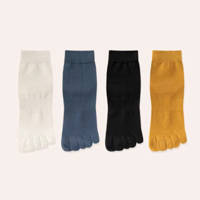 Men's Ankle Socks Long Staple Cotton 4 Pairs Toe Separator Solid Color