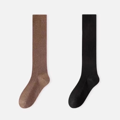 Women's Calf Socks - Premium Long Staple Cotton 2 Pairs Pack | Solid Color