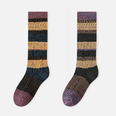 Women's Calf Socks Long Staple Cotton 2 Pairs Chunky Knit Retro