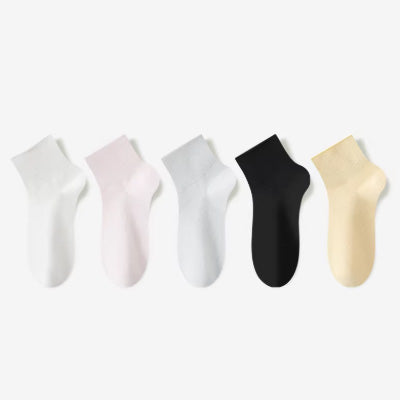Women's Ankle Socks Long Staple Cotton 5 Pairs Solid Color