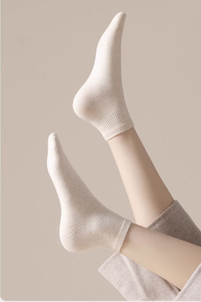 Women's Ankle Socks Long Staple Cotton 5 Pairs Solid Color
