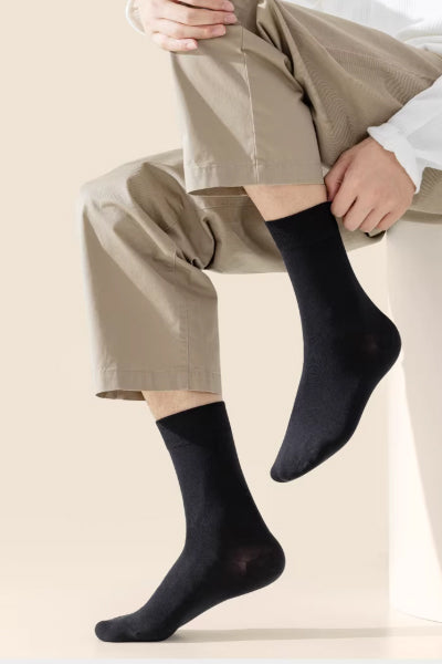 Men's Crew Socks Long Staple Cotton 5 Pairs Solid Color