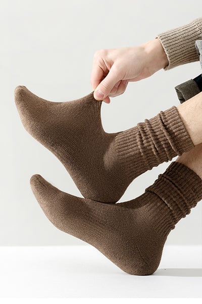 Men's Crew Socks Long Staple Cotton Winter Extra Thick Terry Lined 4 Pairs Thermal Solid Color