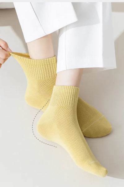 Women's Ankle Socks Long Staple Cotton 5 Pairs Solid Color