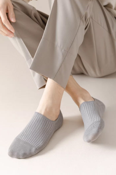 Men's Ankle Socks Long Staple Cotton Silicone Anti-Slip Heel 6 Pairs Solid Color