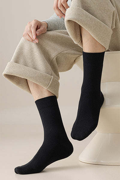Men's Crew Socks Long Staple Cotton Winter Extra Thick Terry Lined 4 Pairs Thermal Solid Color