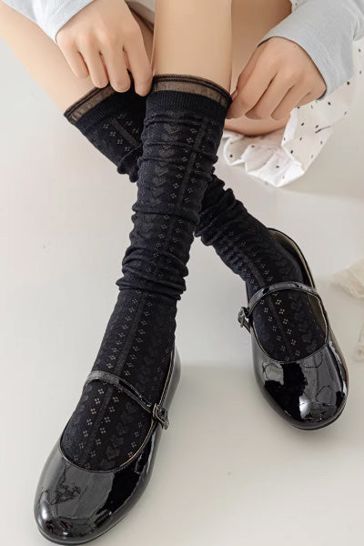 Women's Calf Socks Long Staple Cotton 3 Pairs Lace Ruffle Solid Color