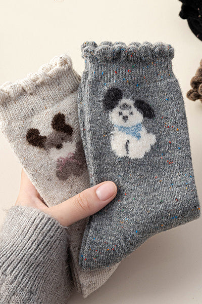 Women's Crew Socks Wool Winter 4 Pairs Thermal Cartoon Patterned Knit