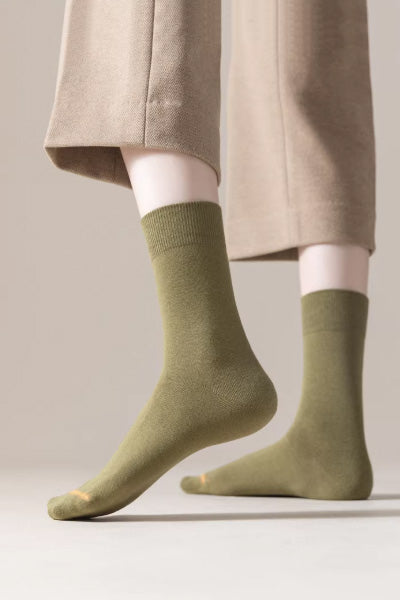 Women's Crew Socks Long Staple Cotton 5 Pairs Color Blocking