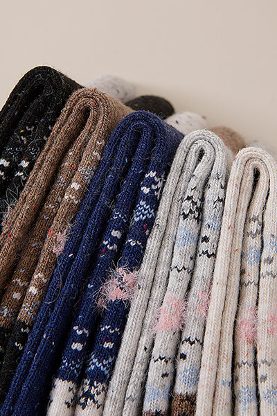 Women's Crew Socks Winter Wool 4 Pairs Patterned Knit Thermal