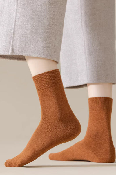 Women's Crew Socks - Premium Long Staple Cotton 5 Pairs Pack | Solid Color